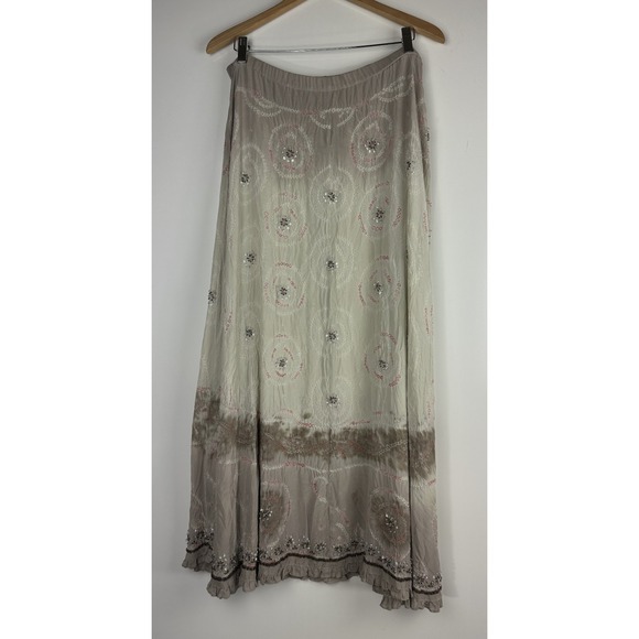 Jane Seymour Silk Skirt Size 12 MS Gypsy Boho Ethereal Beaded Sequin Maxi Ombre - Picture 2 of 15
